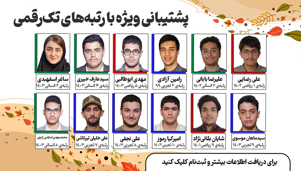 پشتیبانی ویژه با رتبه های تک رقمی کشور